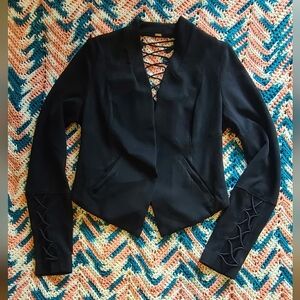 Free People Black Faux Suede Lattice Blazer Jacket